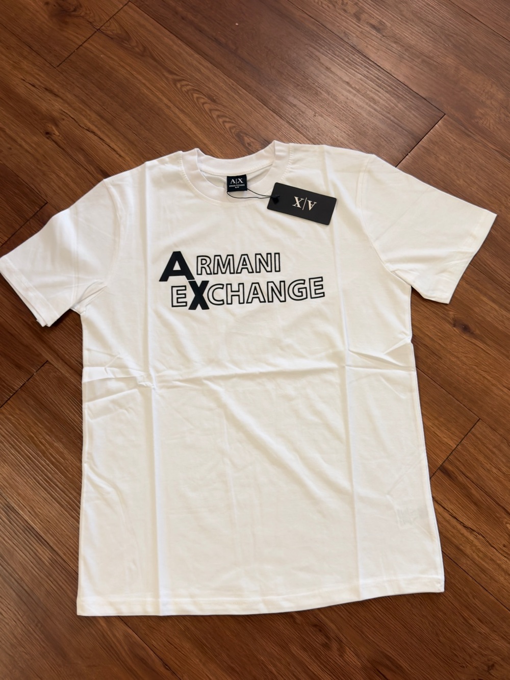 Armani Exchange White Short-Sleeve Logo Tee with Black Print